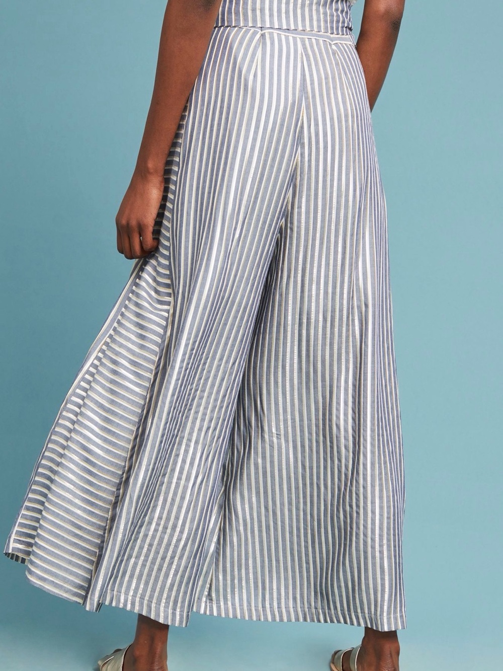 Eva Franco Blue & White Striped Tie-Waist Wide-Leg Pants - Picture 2 of 6